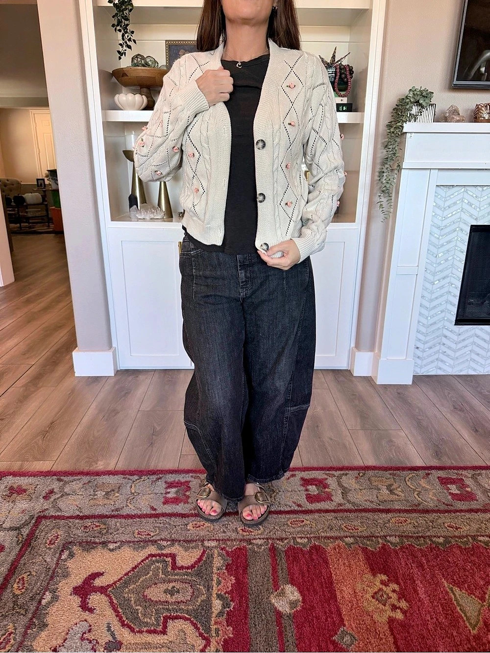 Forever 21 Geometric Knit Cardigan in Cream Size Large